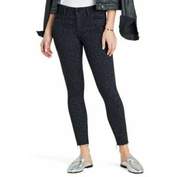 NWT Sam Edelman The Kitten Skinny Mid-Rise black leopard print jeans 26 - Picture 1 of 11